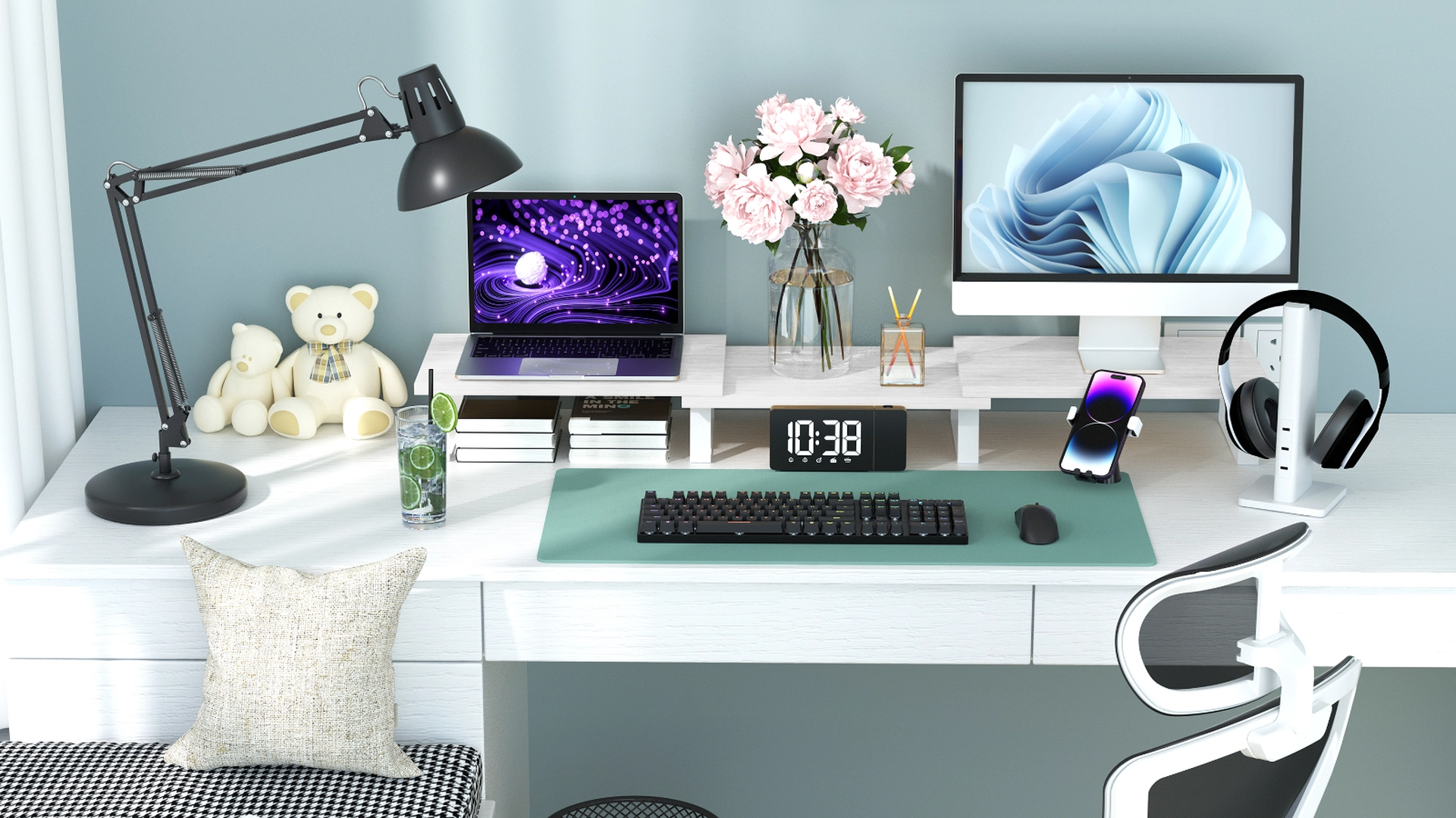 AOTHIA Wood Monitor Stand with Adjustable Length and Angle