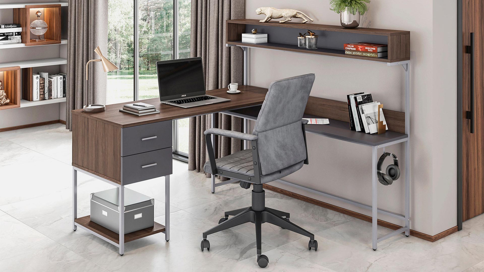 Techni Mobili LShape Desk with Hutch and Storage