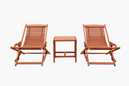 VIFAH Outdoor Wood Patio Chaise Lounge Set