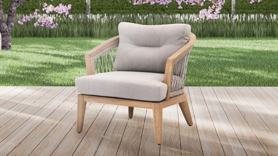 Curved Rope Woven Outdoor Wooden Frame Club Chair by Benzara - Autonomous.ai