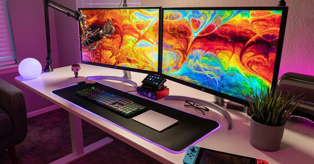 image of desk setup 2 monitors