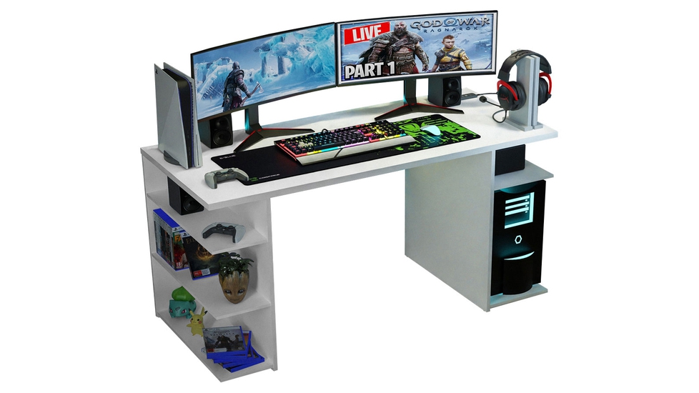 Madesa Gaming Computer Desk with 5 Shelves and Cable Management