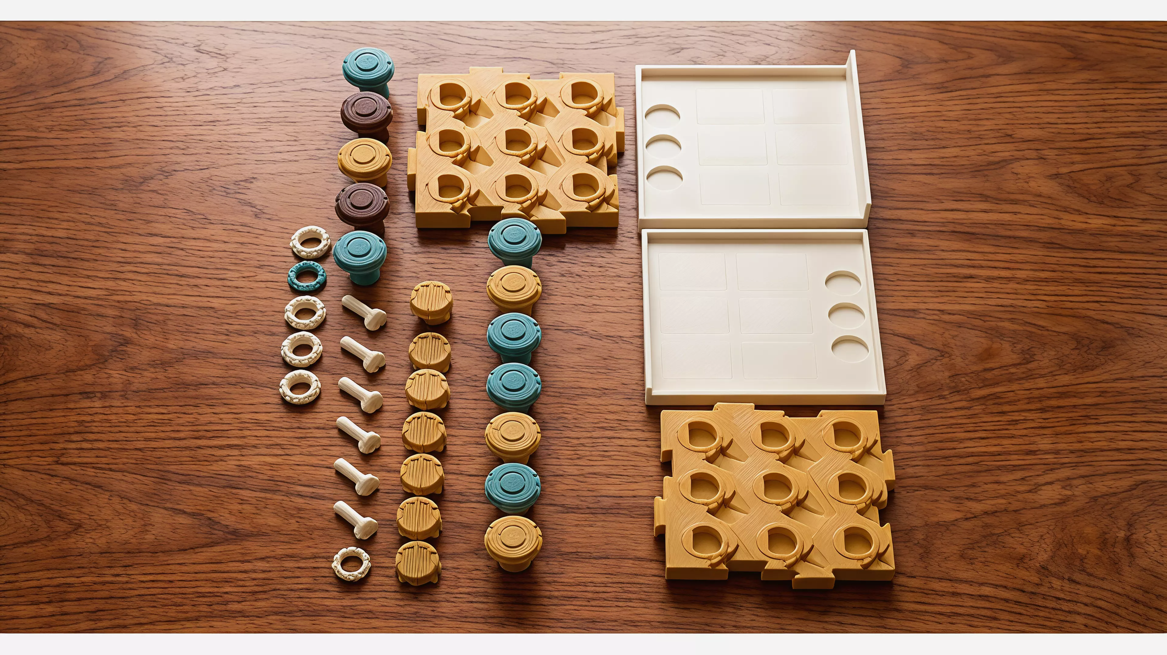 Designed for two players and a 25-minute table. Plant six hidden mushrooms, spend three probes on physical high/low readings, commit three crowns, then reveal the field and score orthogonal groves. By Alice.