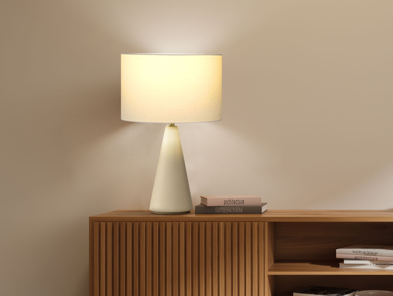 Brightech Nathaniel 20 in. Beige/Cream Cement Modern Contemporary LED Standard Table Lamp