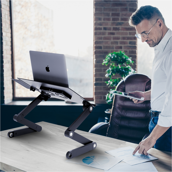 Portable Aluminum Laptop Table Stand with Mouse Pad Fully Adjustable  Ergonomic Mount Light Weight