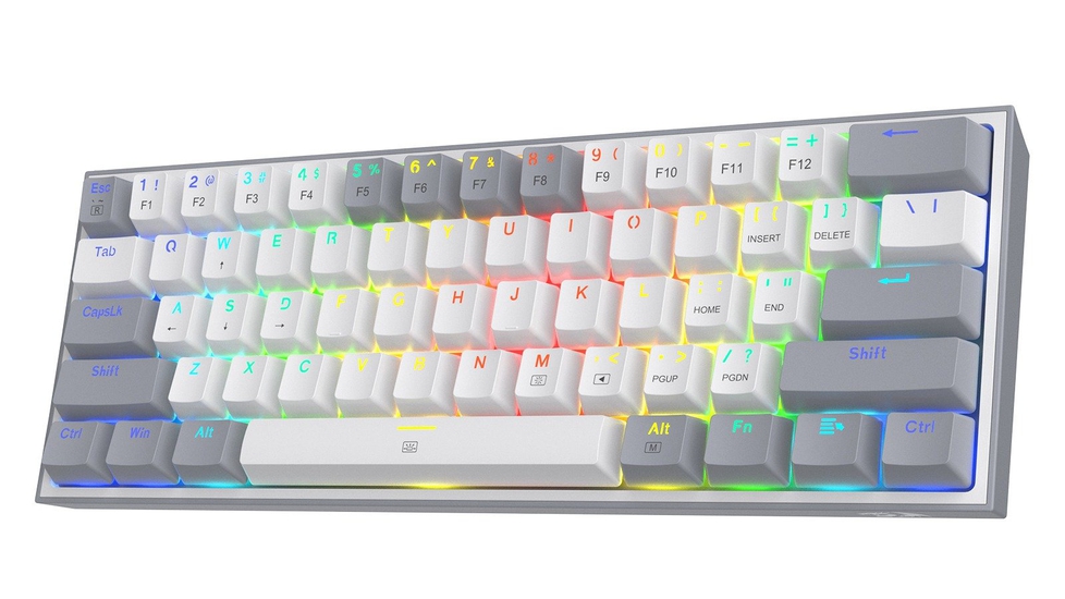 Redragon K617 Fizz 60% Wired RGB Gaming Keyboard, 61 Keys Compact Mechanical Keyboard w/White and Grey Color Keycaps, Linear Red Switch - Autonomous.ai