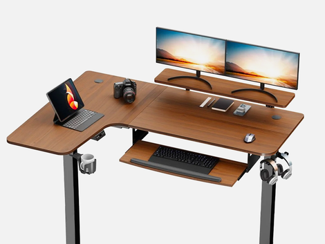EUREKA ERGONOMIC L60 L-shaped Standing Desk: Key board tray, Walnut