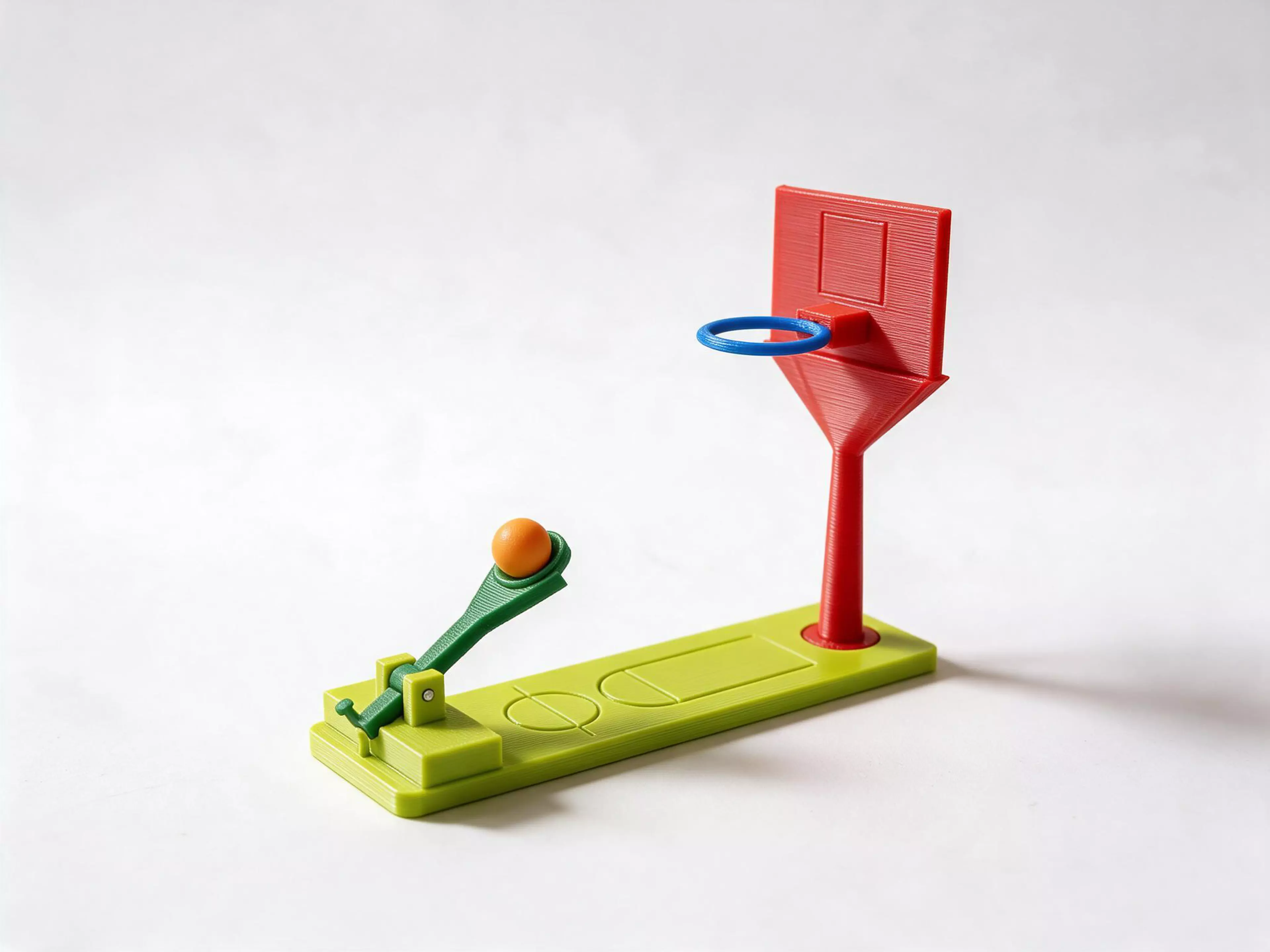 A fun shooting game for basketball lovers.
Place the ball on the lever and shoot it.
Whoever scores the most, win.
