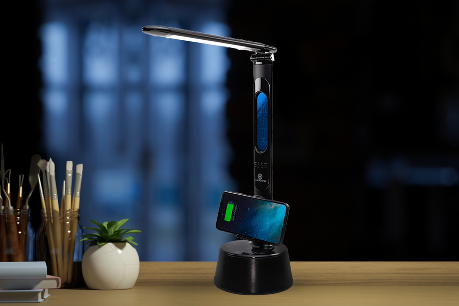LED Lamp with Wireless Charger & Speaker by Lumicharge