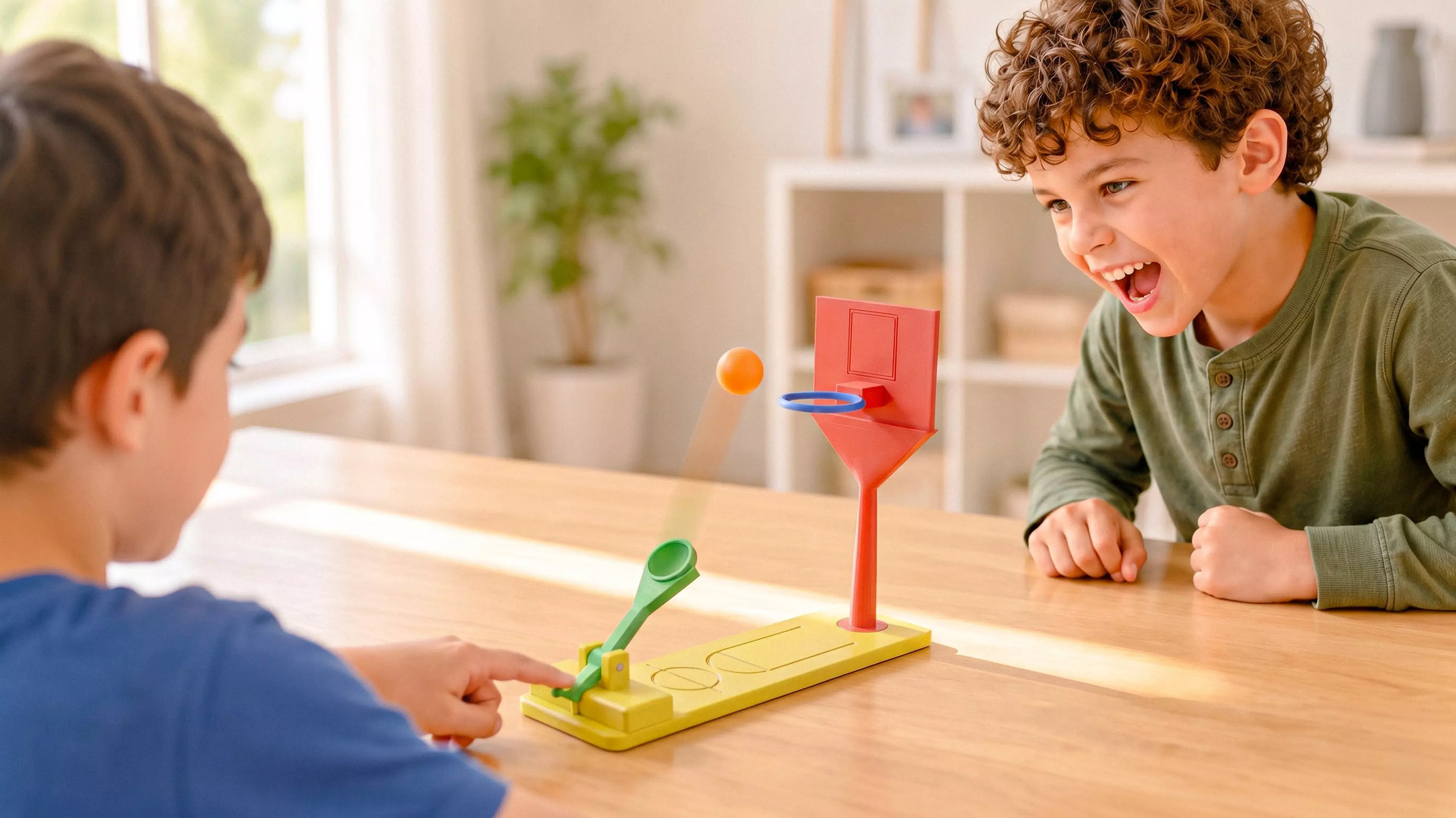 A fun shooting game for basketball lovers.
Place the ball on the lever and shoot it.
Whoever scores the most, win.