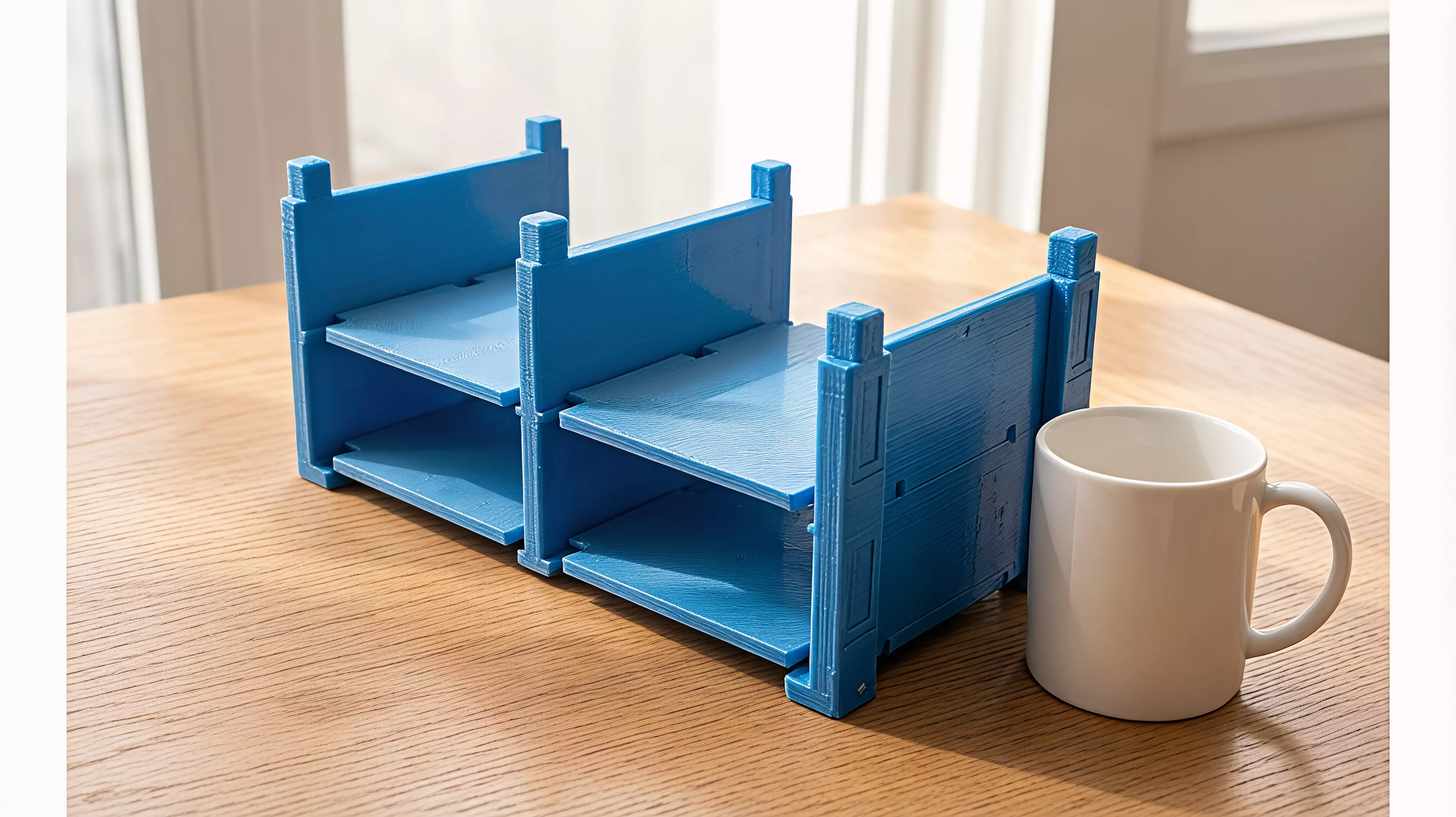 A PETG FDM knock-down rack holding 2 NVIDIA DGX Spark per tier (2 tiers = 4 devices), built from zero tier-unique parts — 2 end walls + 1 center divider + 2 floor trays per tier, stacked on 8 x 8 mm self-locating chamfered key joints, with 4 press-fit feet and flush top caps, styled as a…