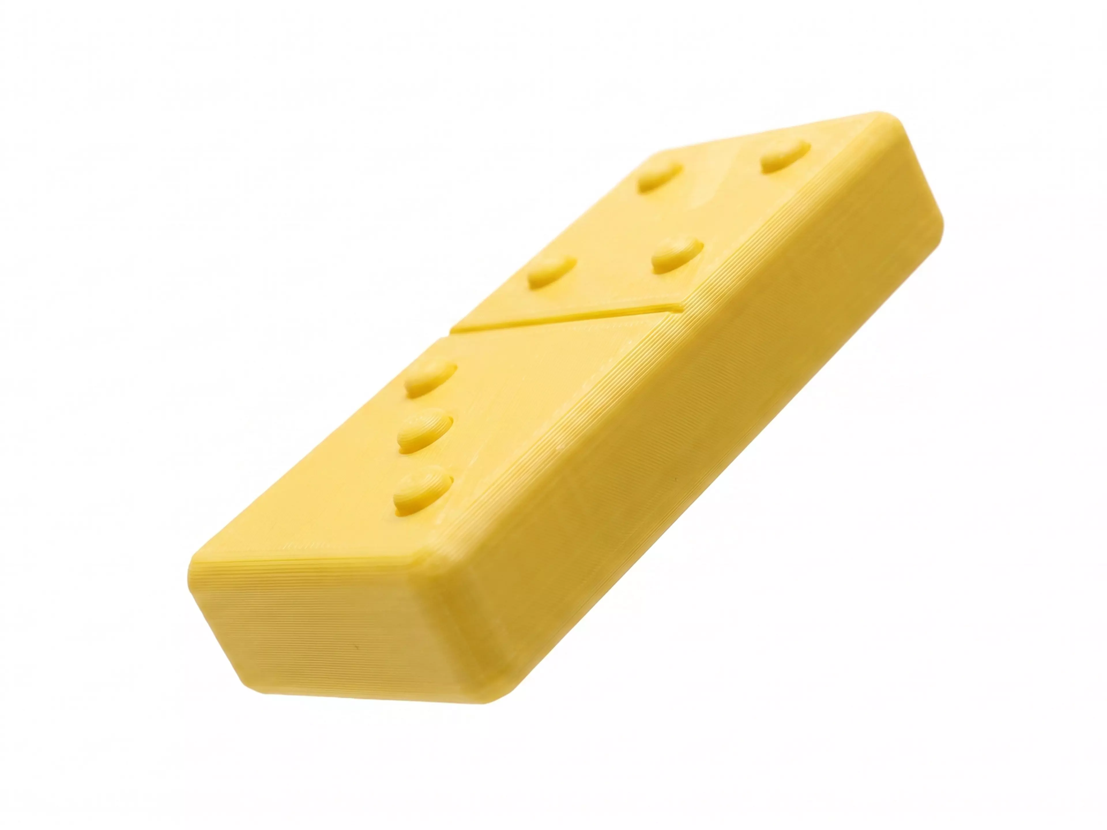 A complete Double-6 domino set — 28 tiles (48 x 24 x 8 mm) with raised embossed pips — stored in a fitted two-row tray with a slip-fit lid.