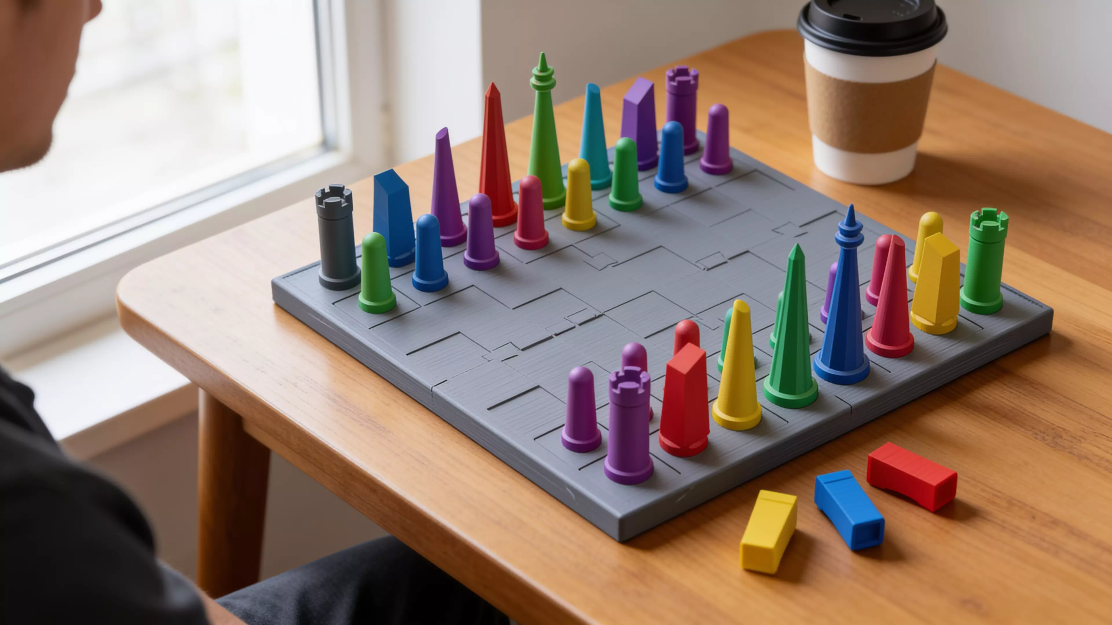 A 3D-printable alignment themed san francisco chess set (f).
