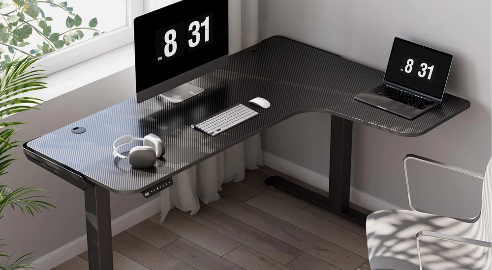 EUREKA L60 L-shaped Standing Desk: Programmable Keypad, Right-handed