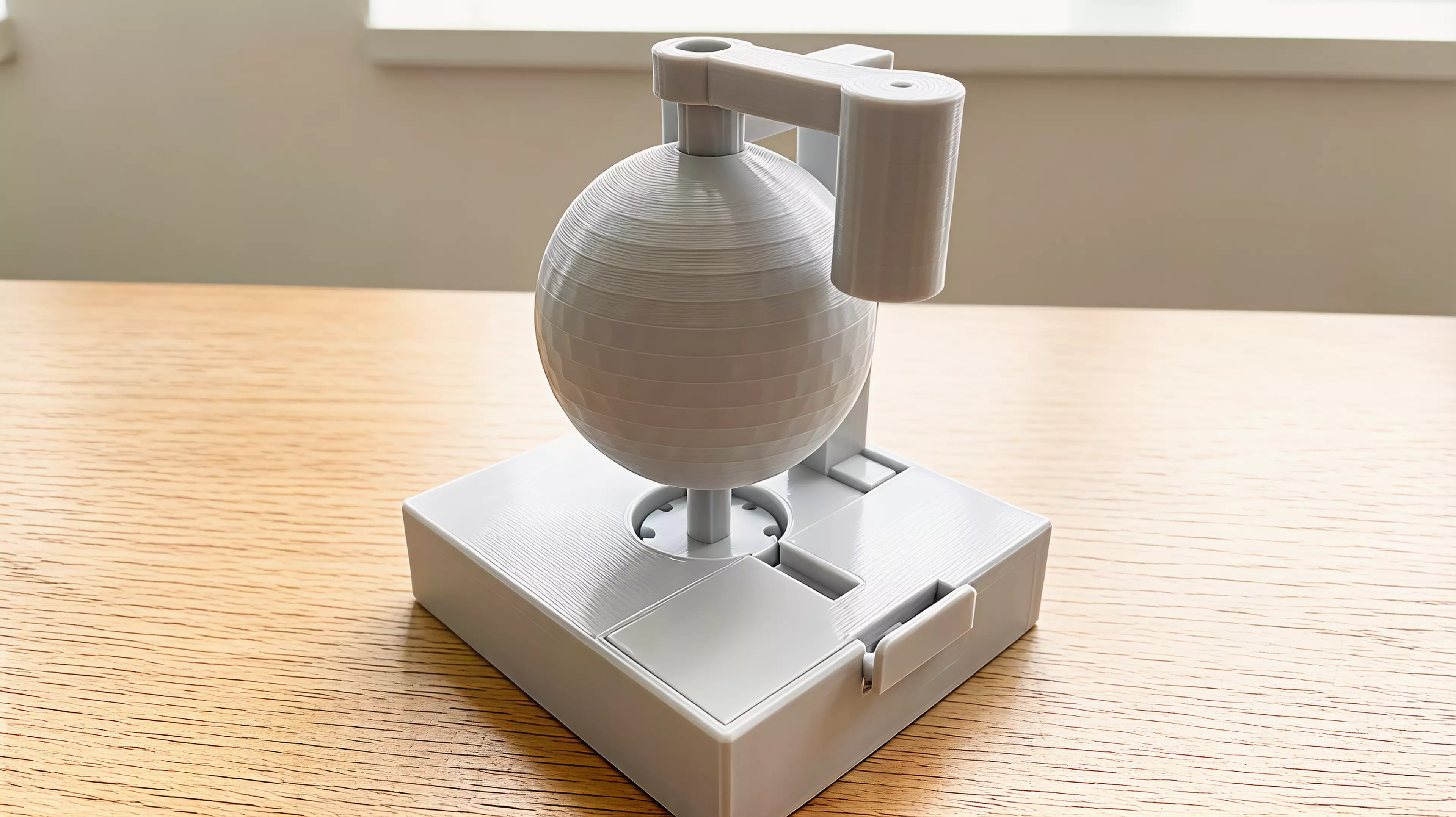 A hand-cranked desk toy designed to display eight lunar phases.