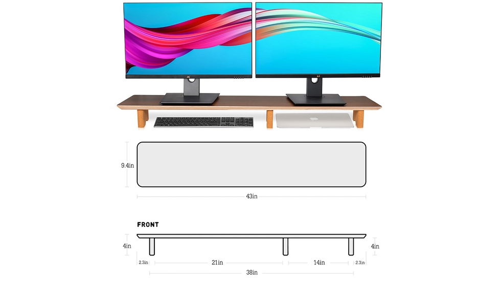 Wooden Dual Monitor Stand & Desk Shelf Riser