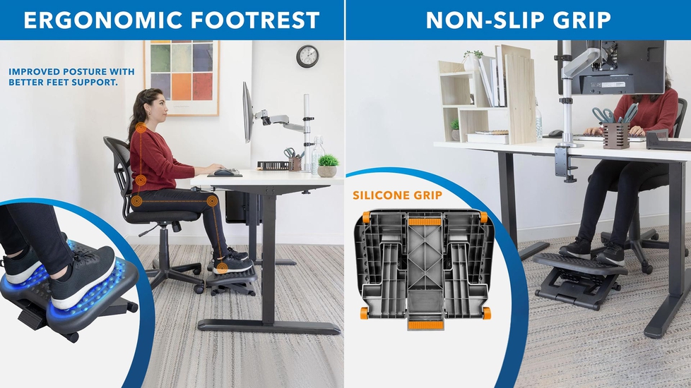 Adjustable Under Desk Footrest - Ergonomic Foot Rest with 3 Height Position