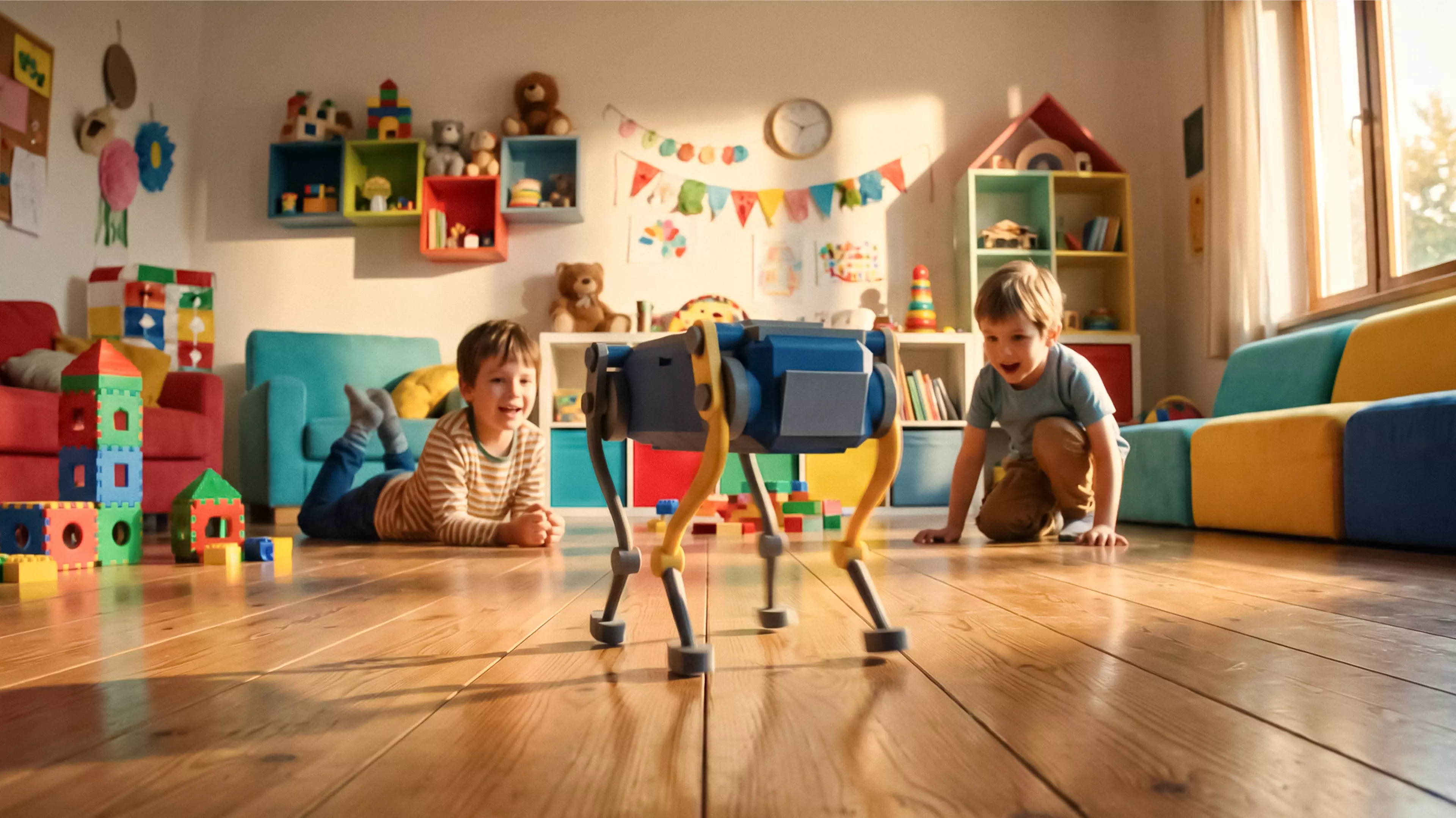 A palm-size wind-up walker. Twist the knob at the back to wind it up, set it down, and it trots forward on four legs with a smooth, life-like gait - no batteries, no motors. The rubber band inside drives two crankshafts that swing the legs in turn, so it keeps its balance step after step. Every part is 3D printed.