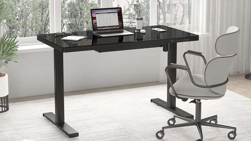 Standing Desk with Drawers Charging USB Port Engineered Wood Top