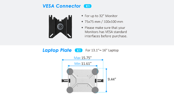 Height adjustable laptop mount arm