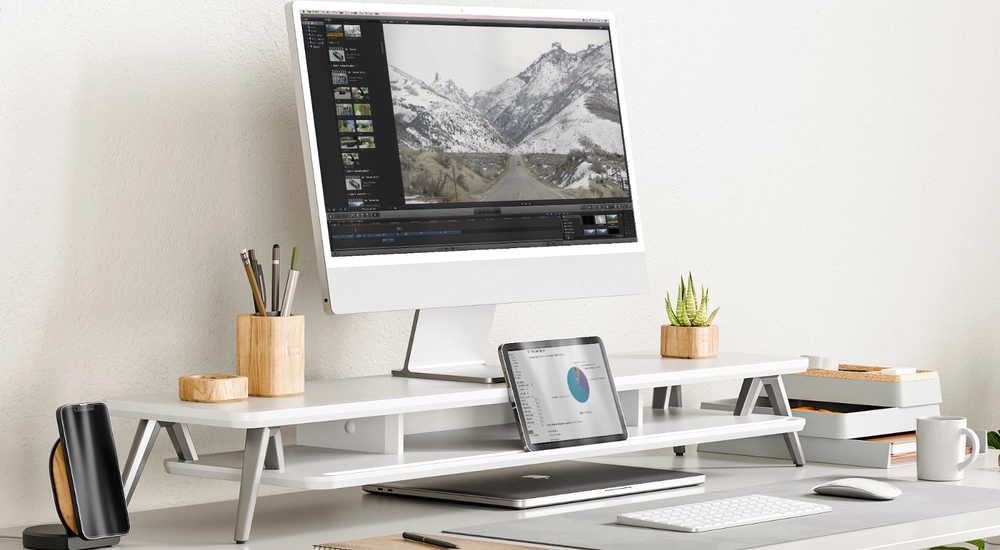 FENGE 42.5 Inch Dual Monitor Stand with 12 Color LED Light