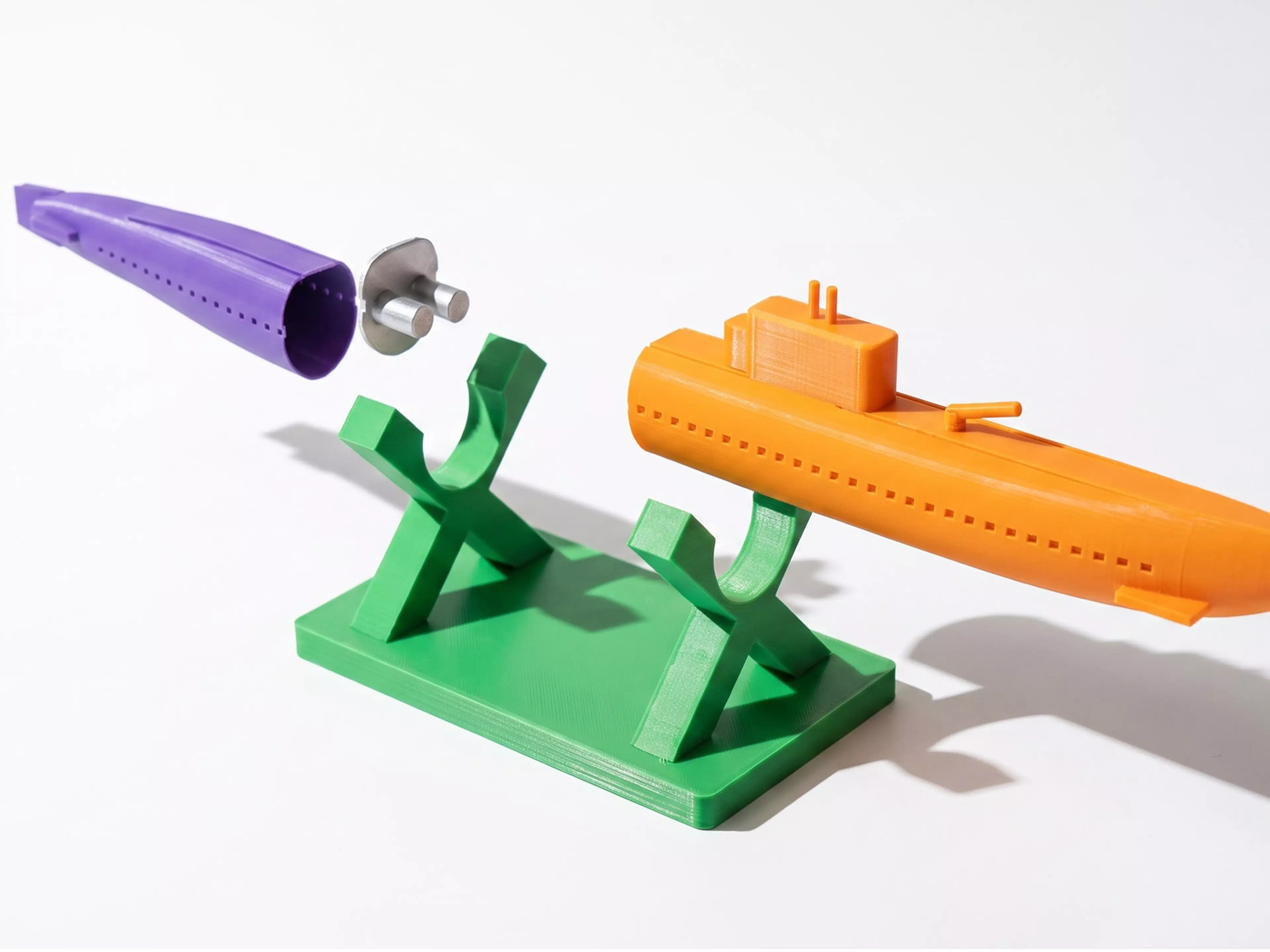 A Kriegsmarine Type VIIC, printed as two PLA pieces that peg the AI service at midship.