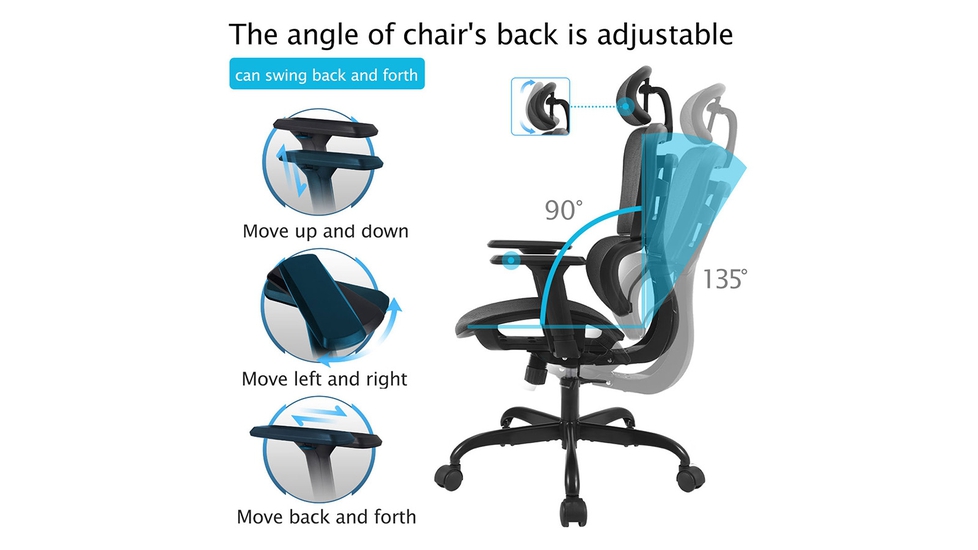 KERDOM Mesh Office Chair with Flip-up Arms & Lumbar Support