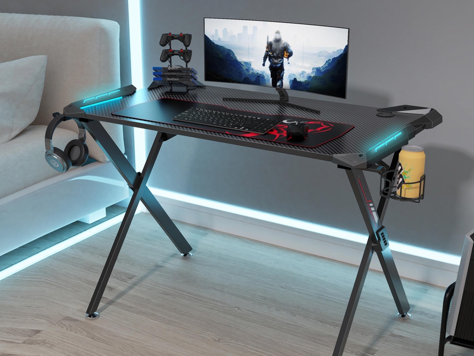EUREKA X1S X-Shaped Gaming Desk: Additional Storage & RGB LED Lighting