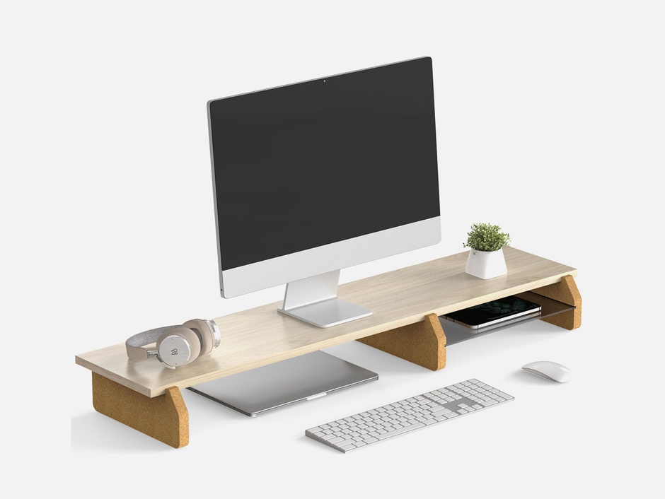 FENGE 42.5 Inch Dual Monitor Stand with Eco Cork Legs