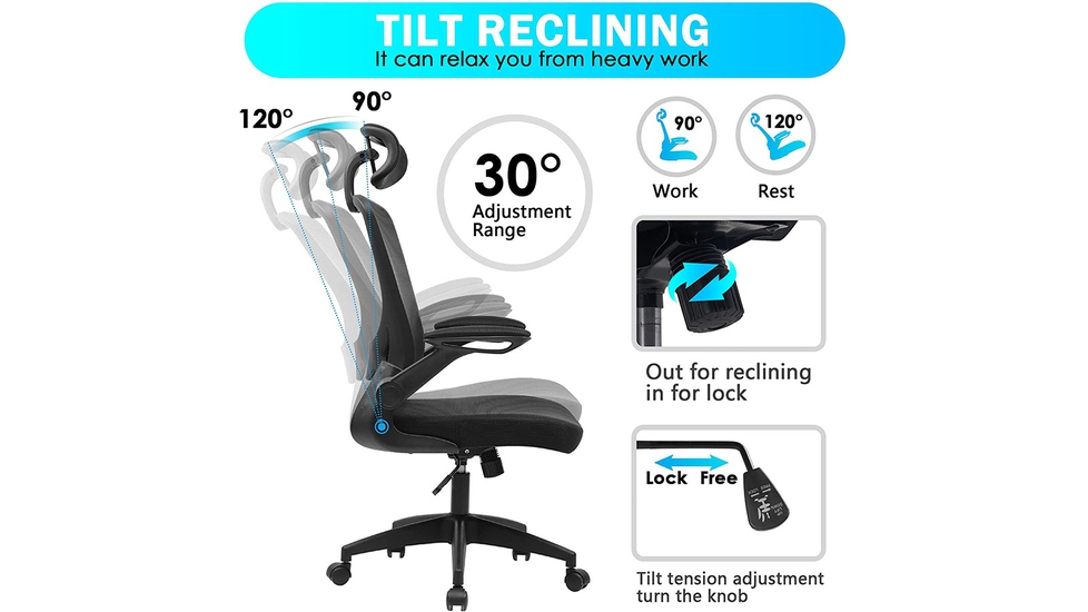 KERDOM Ergonomic Office Chair, Home Desk Chair, Comfy Breathable Mesh Task  Chair, High Back Thick Cushion Computer Chair with Headrest and 3D  Armrests, Adjustable Height Home Gaming Chair Black White 