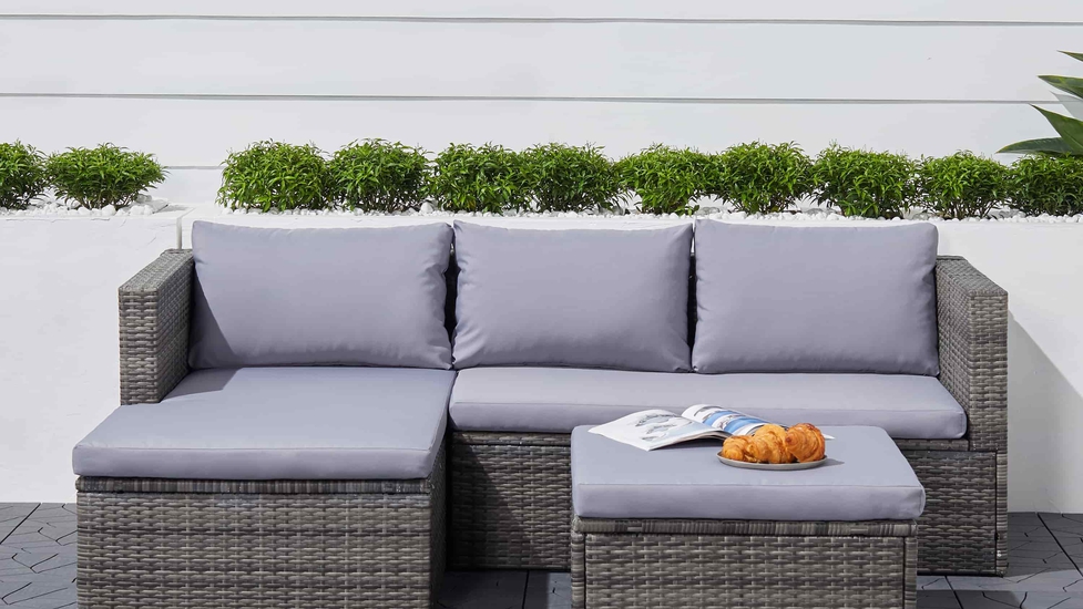 VIFAH Daytona 3 piece Sofa in Light Grey with Footstool