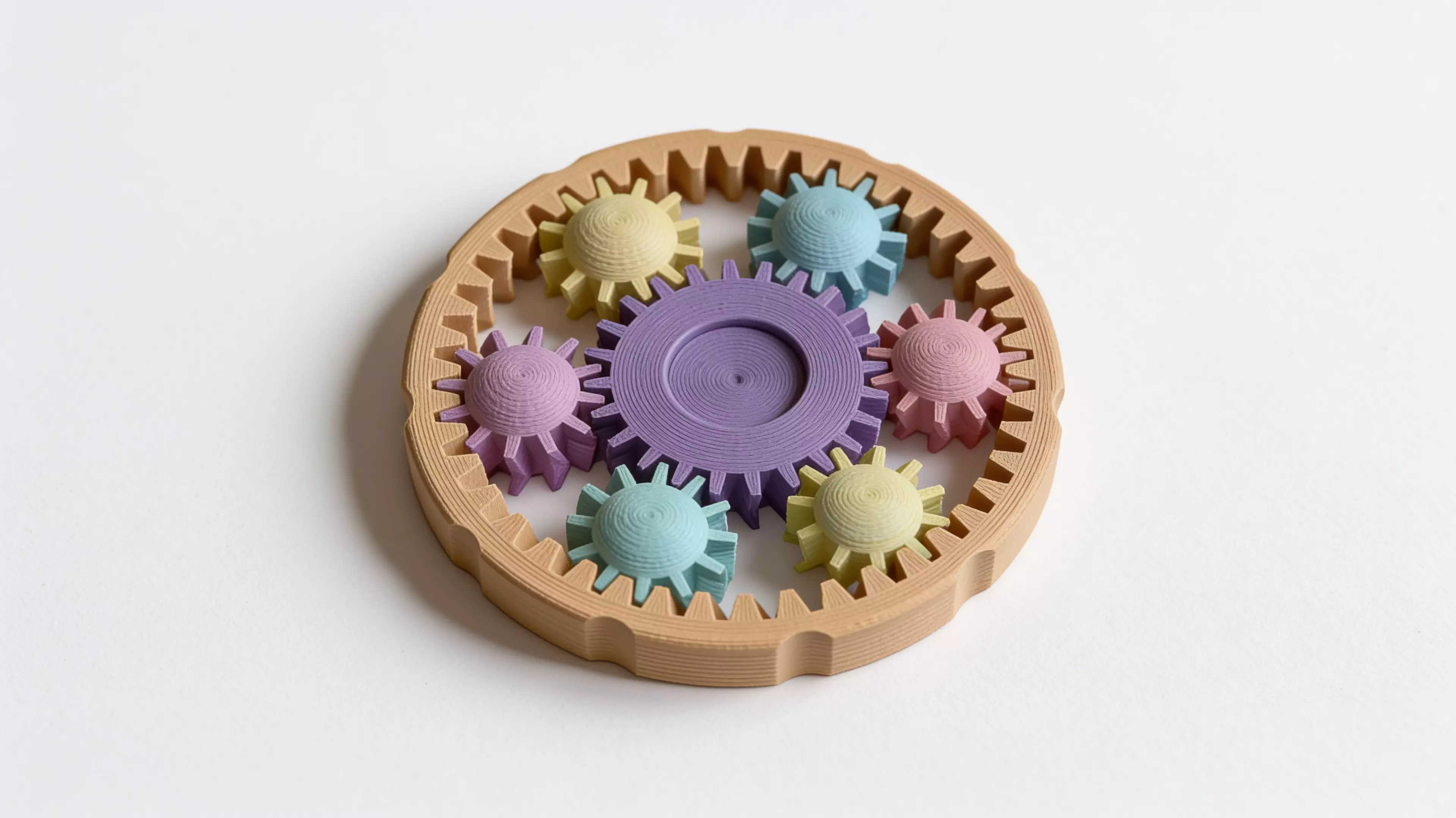 A 3D-printable fidget spinner planetary gear system.