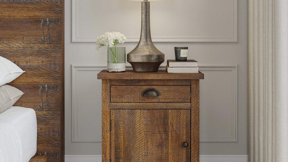 VIFAH Xavier Rough Sawn Natural Wood Drawer Nightstand - Autonomous.ai
