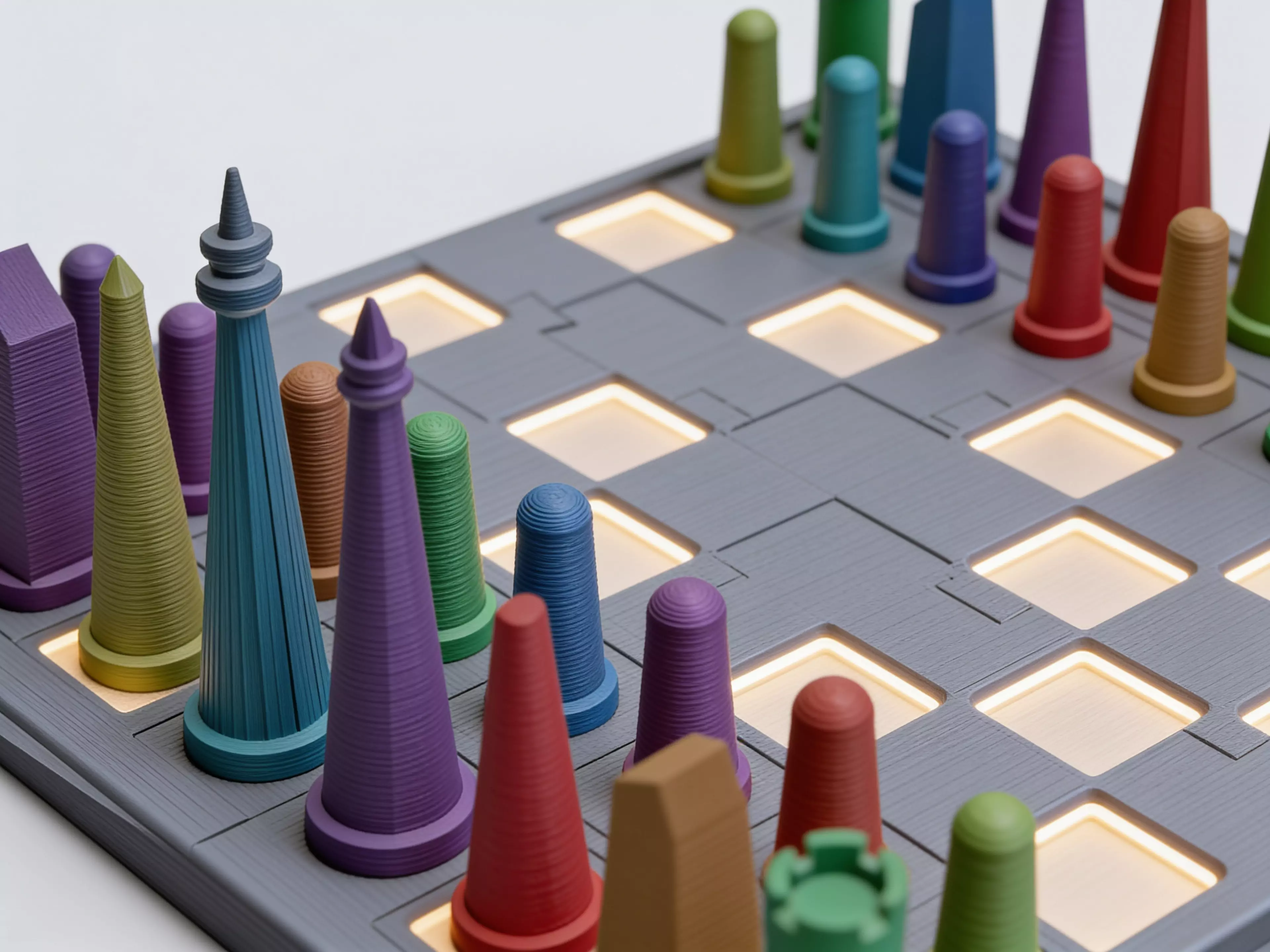 A 3D-printable alignment themed san francisco chess set (f).