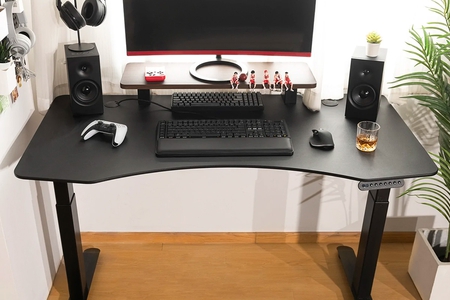 FinerCrafts Standing Desk: Curved Top, Extended Range