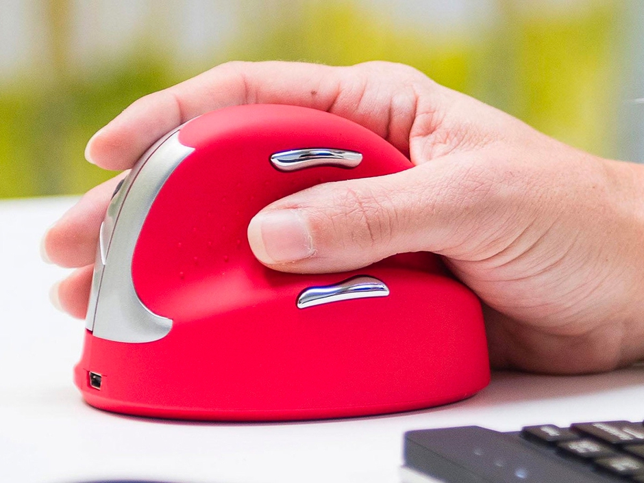 R-Go-Tools Bluetooth Vertical Ergonomic Mouse, Red, Rechargeable