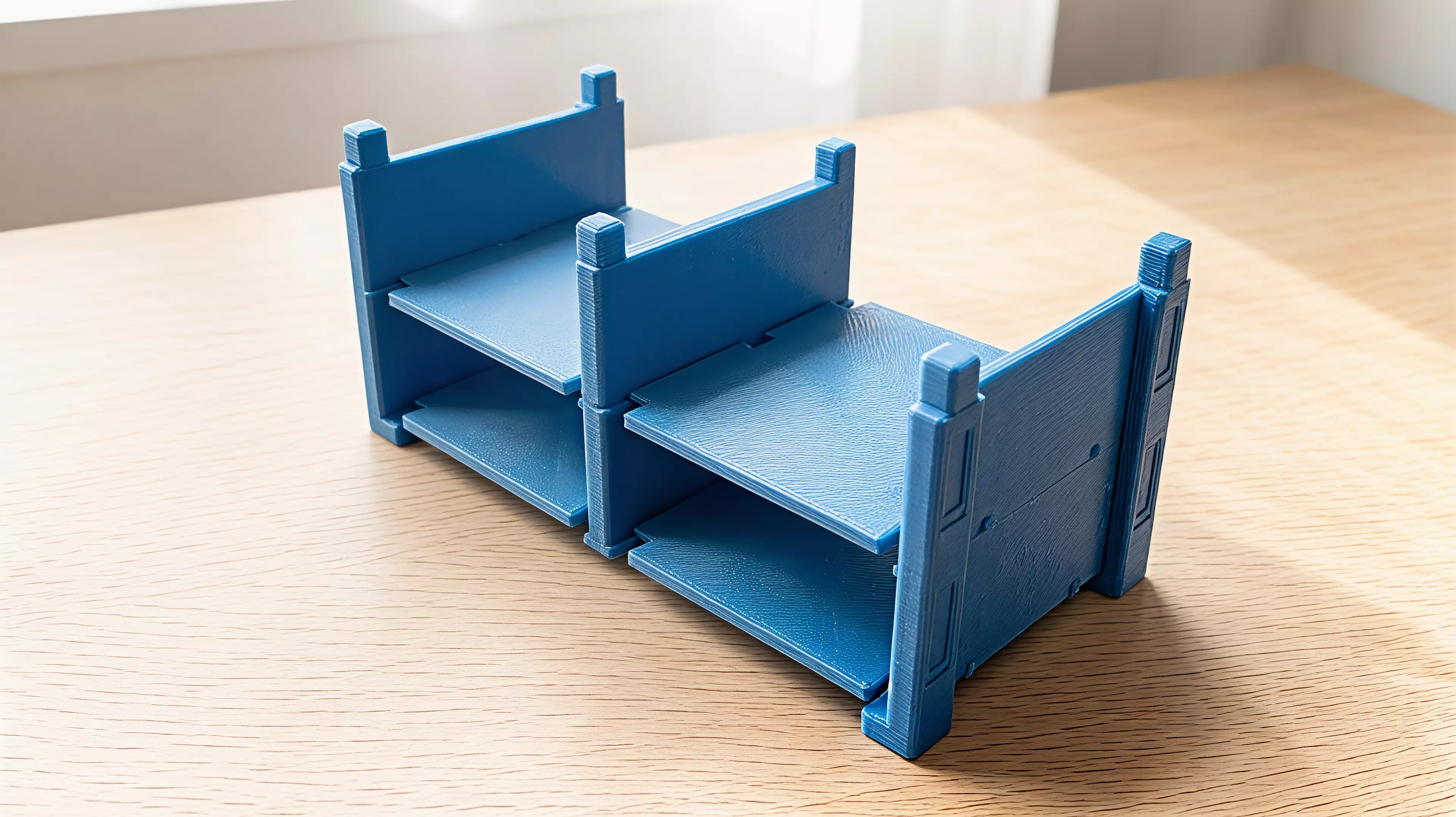 A PETG FDM knock-down rack holding 2 NVIDIA DGX Spark per tier (2 tiers = 4 devices), built from zero tier-unique parts — 2 end walls + 1 center divider + 2 floor trays per tier, stacked on 8 x 8 mm self-locating chamfered key joints, with 4 press-fit feet and flush top caps, styled as a…