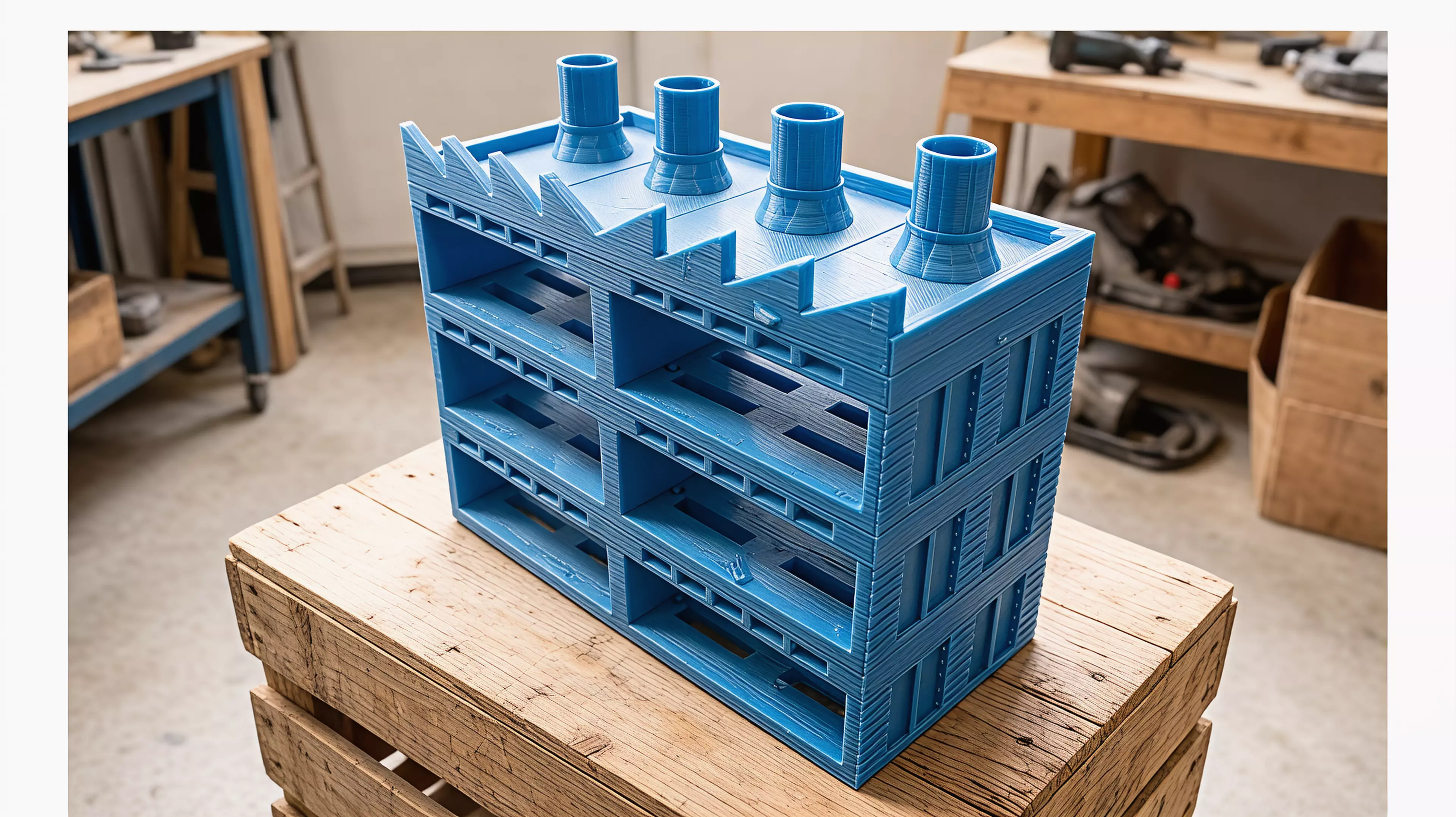 A 3-tier, 6-node modular factory-building stand for DGX Spark nodes (336 × 160 × 286.5 mm assembled), split into support-free FDM parts ≤ 168 × 160 × 61.5 mm, with a detachable 4-chimney Crown.