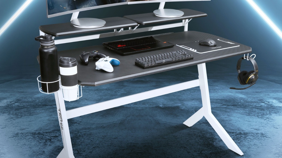 Techni Mobili White Stryker Gaming Desk - Autonomous.ai