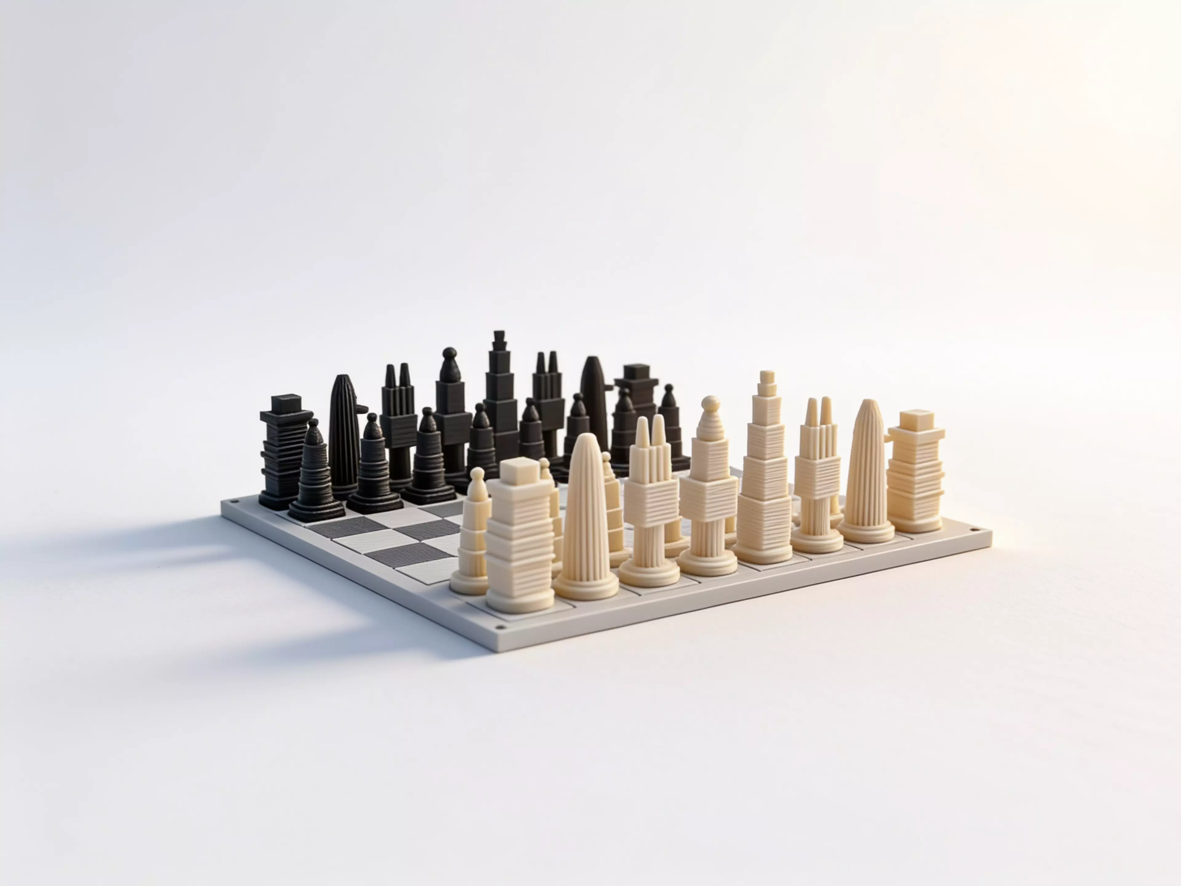 A complete 3D-printable chess set inspired by well-known Ho Chi Minh City architecture, with landmark-based pieces, distinct River and Street armies, and a tactile city-grid board.