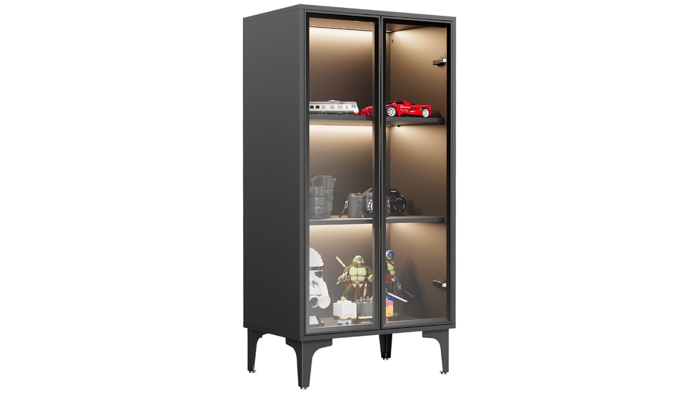 EUREKA ERGONOMIC Glass Door Solid Wood Curio Cabinet: Display Shelf - Autonomous.ai