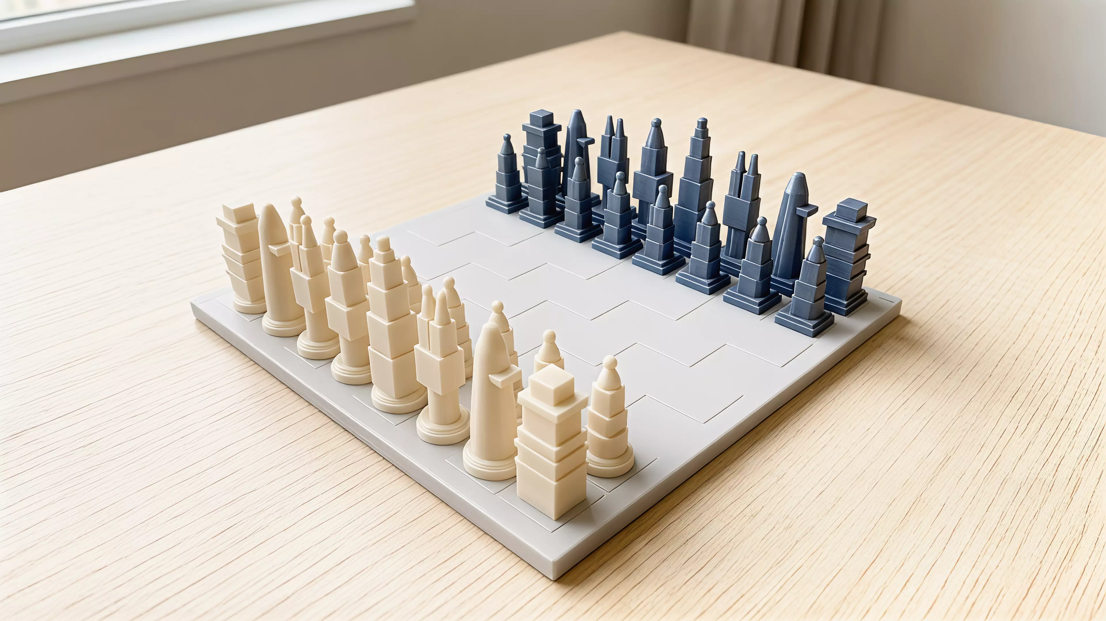 A complete 3D-printable chess set inspired by well-known Ho Chi Minh City architecture, with landmark-based pieces, distinct River and Street armies, and a tactile city-grid board.