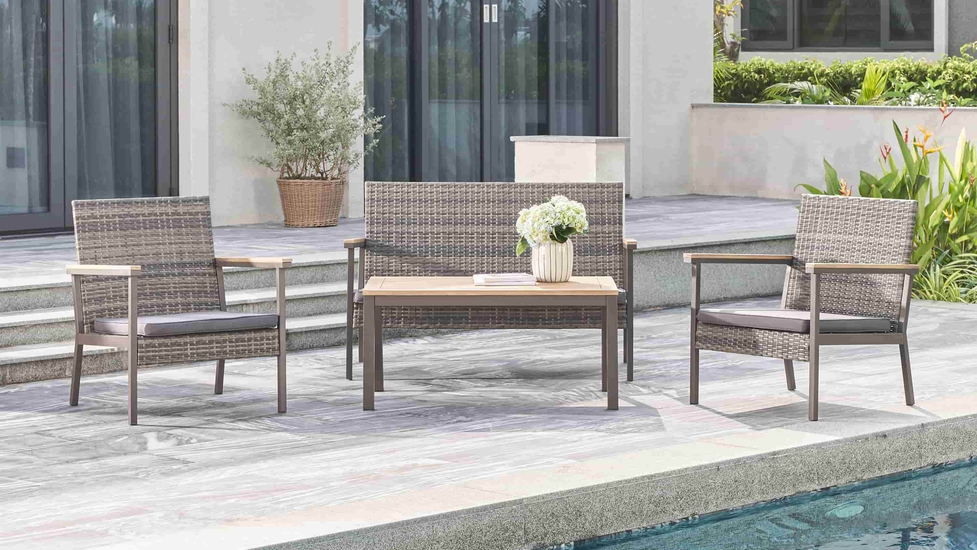 DVG VIFAH Evelyn 4-Piece Resin Wicker Lounge Sofa Set with Cushion - Autonomous.ai