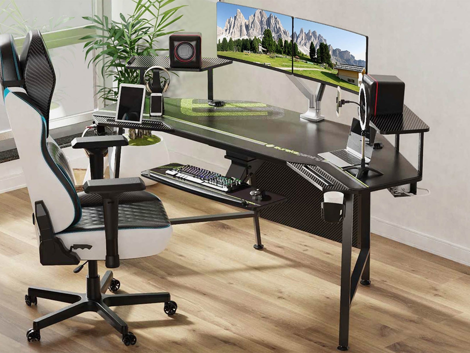 EUREKA ERGONOMIC Gaming Desk with Hutch: Keyboard Tray