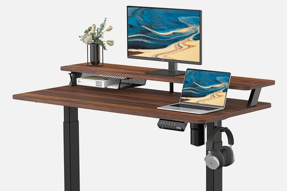 FENGE Electric Standing Desk: 2-Tier Desktop