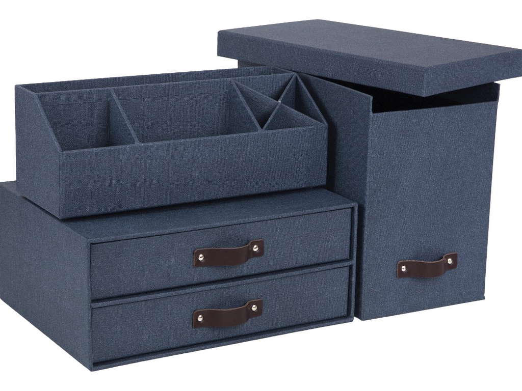 Organiseur De Bureau VENDELA 7 Compartiments + Tiroir - Gris - Panneau Fibres Et Papier - Range Stylos, Trombones...