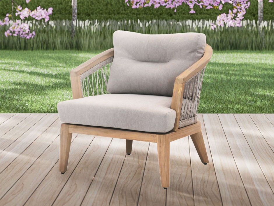 Benzara Curved Rope Woven Outdoor Wooden Frame Club Chair