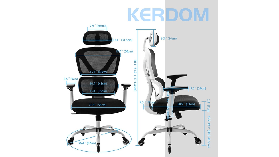 Duramont Ergonomic Office Chair - Adjustable Desk Chair with Lumbar Support and Rollerblade Wheels - High Back Chairs with Breathable Mesh - Thick