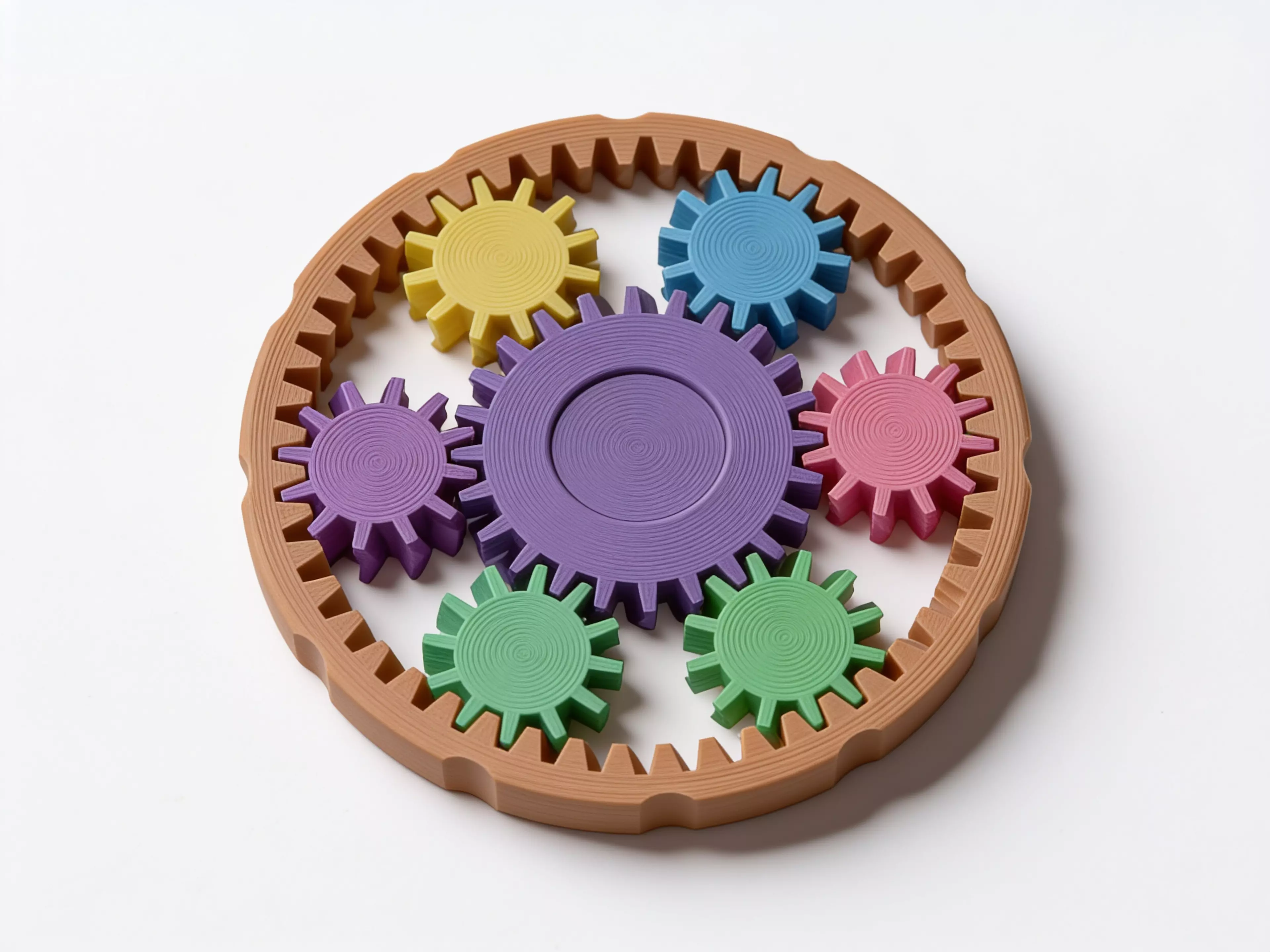 A 3D-printable fidget spinner planetary gear system.