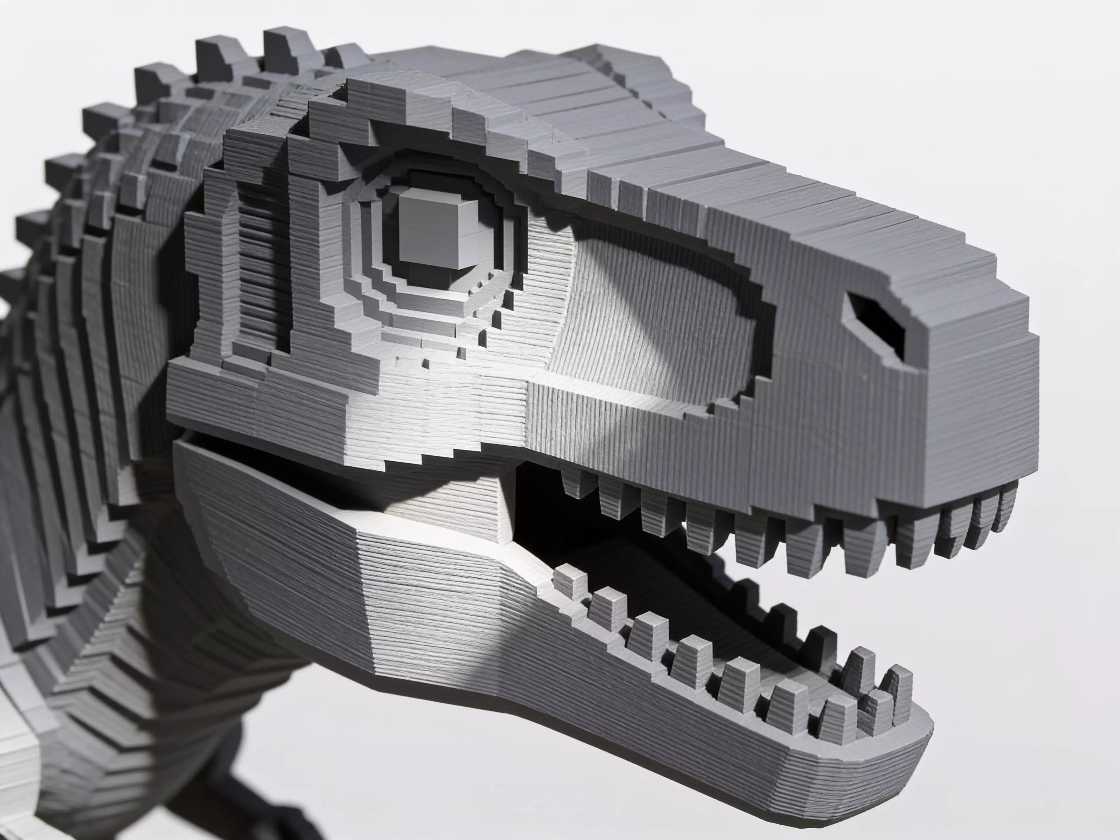 A 250 mm tall pixel-art T-Rex night light: a hollow, glowing outline sculpture of the Chrome "no-internet" dino standing on an illuminated plinth housing a battery LED puck.